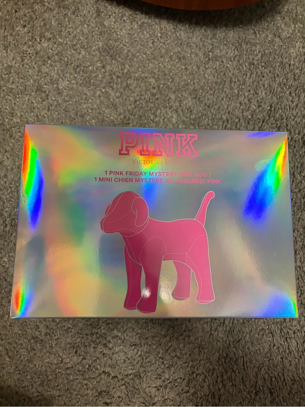 PINK Victoria's Secret Holographic Box with Hot Pink Dog Silhouette